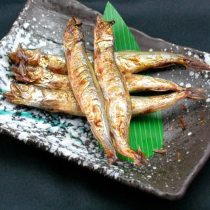 Grilled capelin with roe